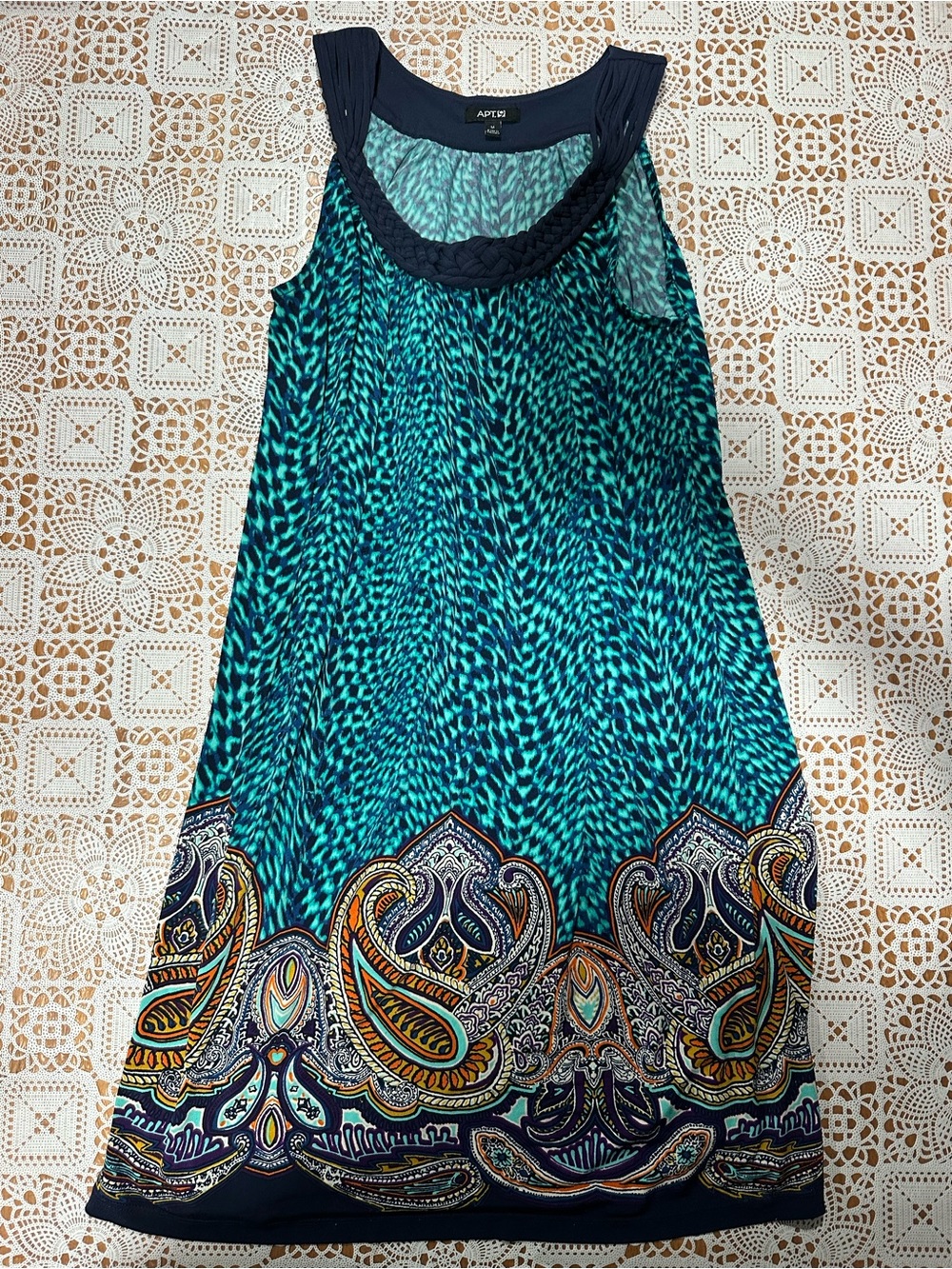Apt. 9 Teal Animal Print Paisley Border Sleeveless Dress Size M